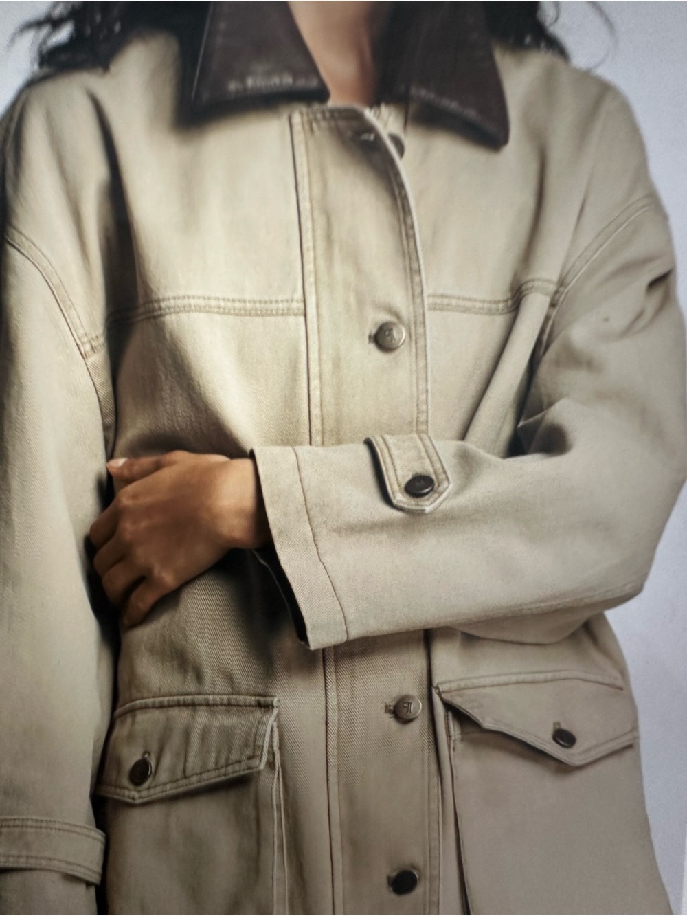 New with Tag! $168 Anthropologie Pilcro Barn Jacket Faux Leather Collar sz M - Picture 7 of 15